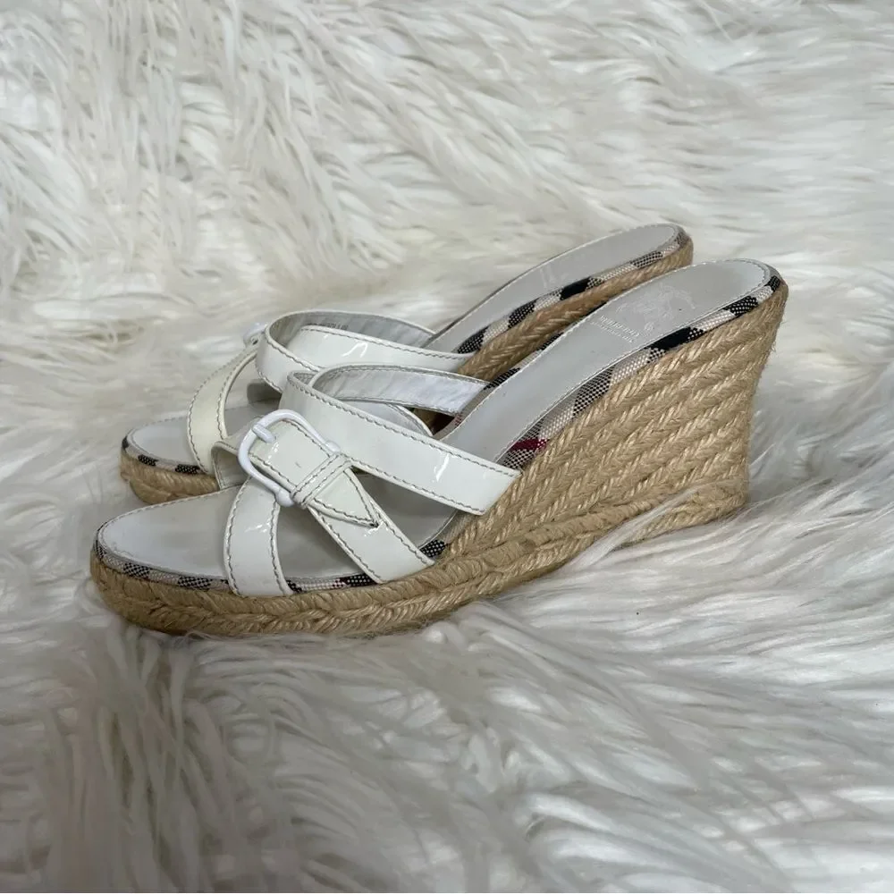 Burberry strappy Nova check Plaid Jute wedge Espadrille‎ sandals Coastal 37